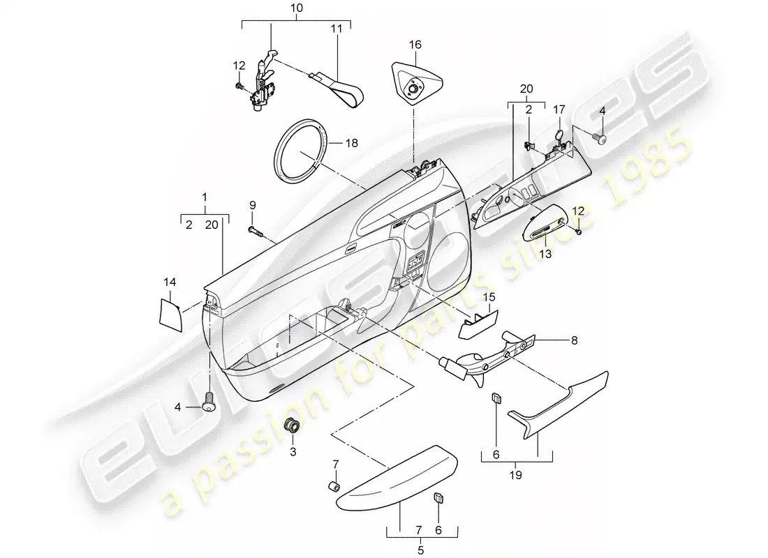 porsche 2013 (997-2 turbo / gt2 rs) panel de la puerta diagrama de piezas