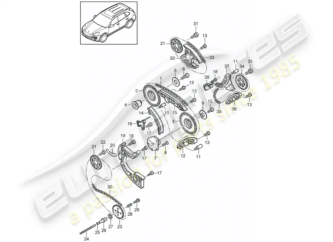 porsche 2012 (cayenne e2 92a) cadena de distribución diagrama de piezas