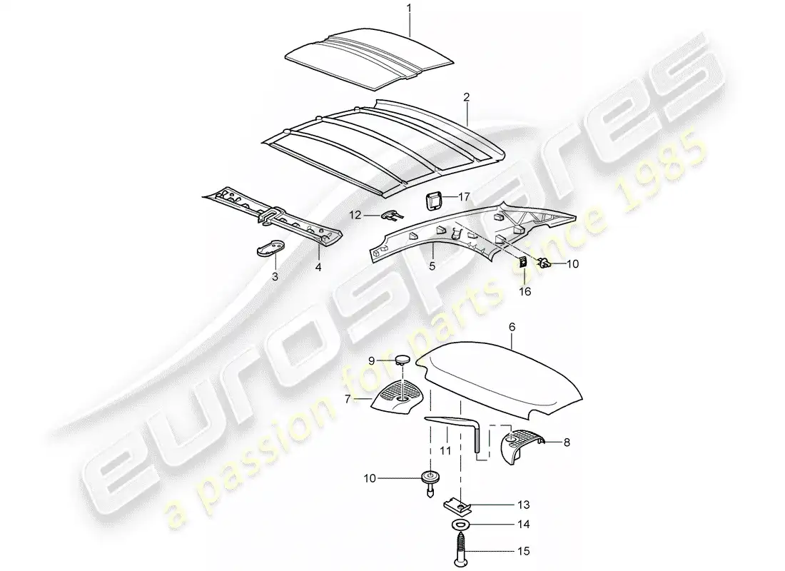porsche 2005 (997-1) techo rígido diagrama de piezas