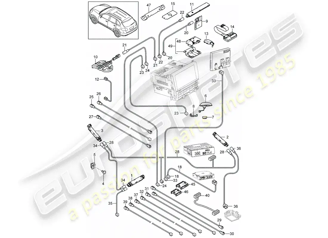 porsche 2011 (cayenne e2 92a) amplificador de antena diagrama de piezas