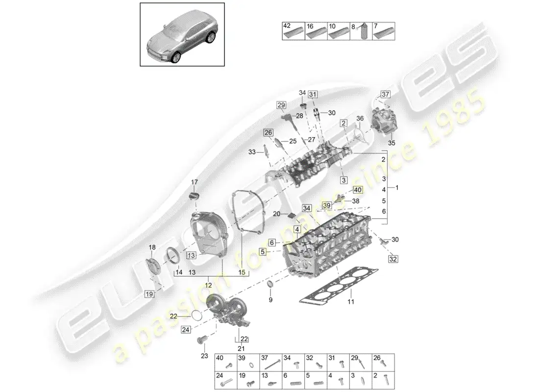 porsche 2019 (macan) cabeza de cilindro diagrama de piezas