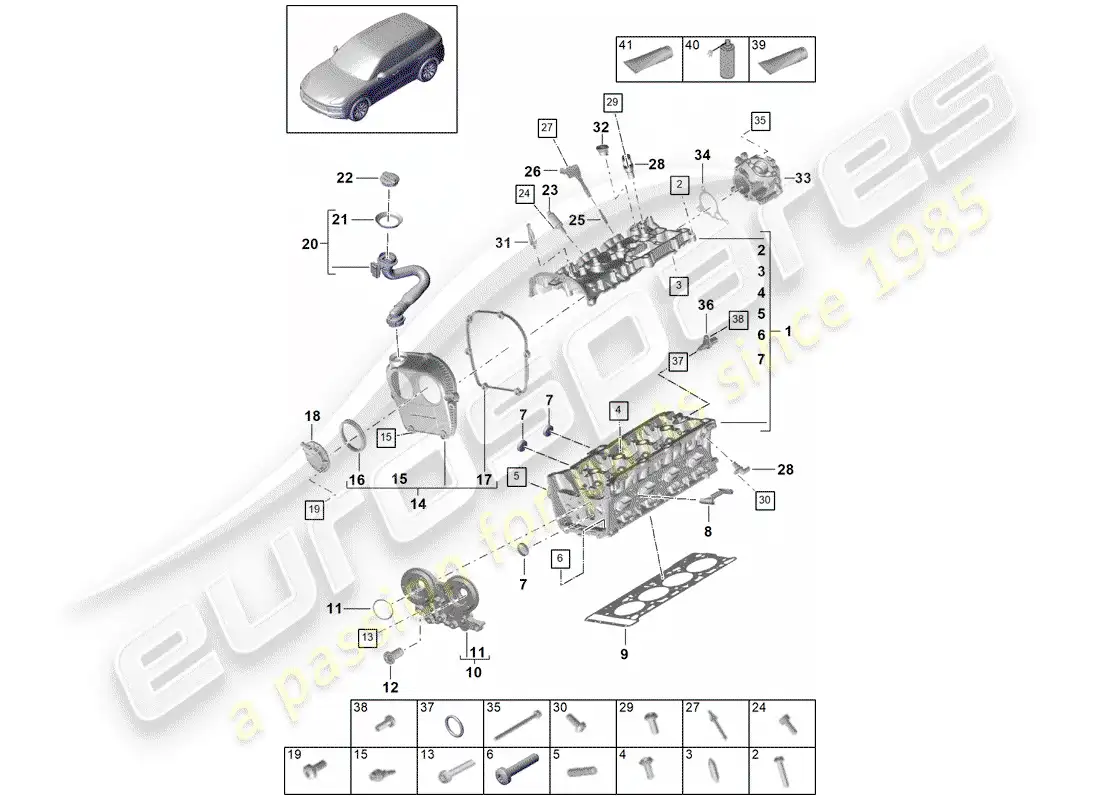 porsche 2019 (cayenne e3 9ya/9yb) cabeza de cilindro diagrama de piezas