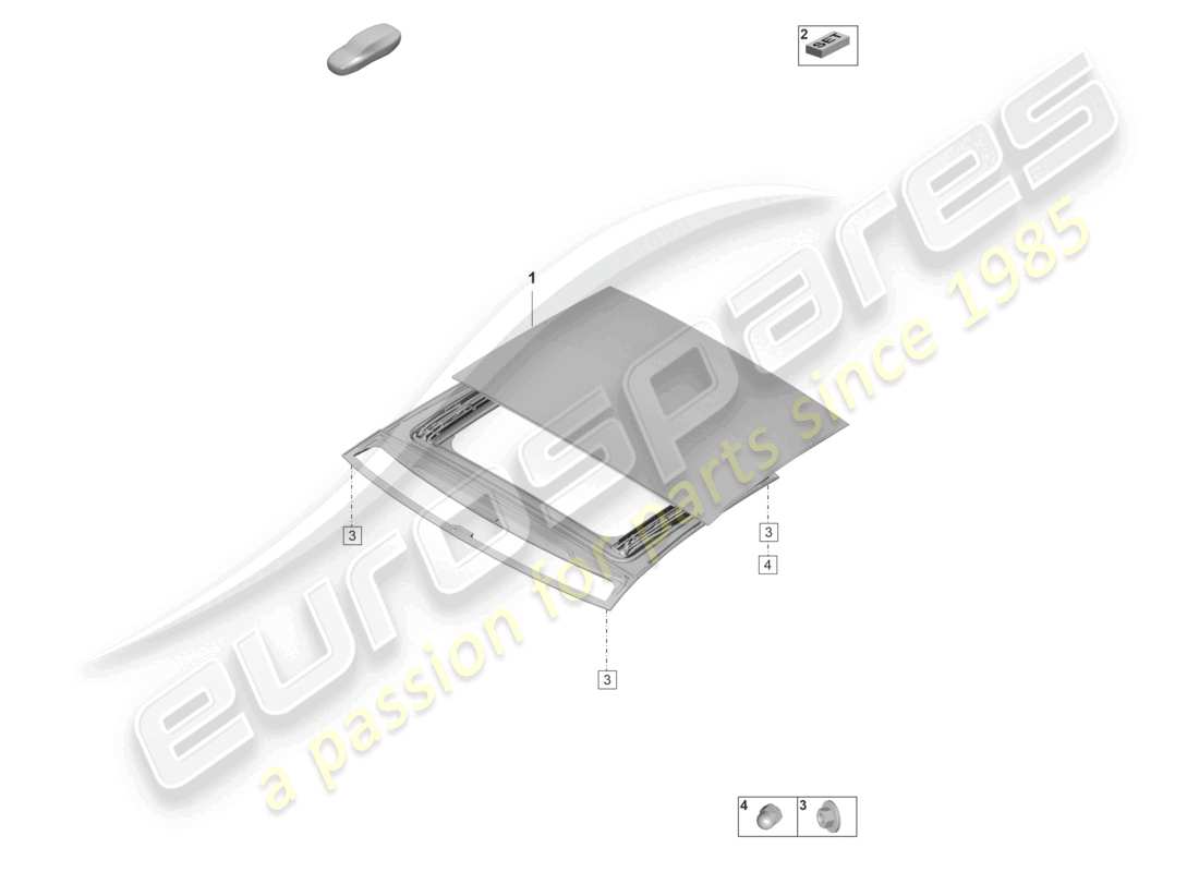 porsche 2022 (panamera 971-2) diagrama de piezas del marco del techo corredizo de vidrio