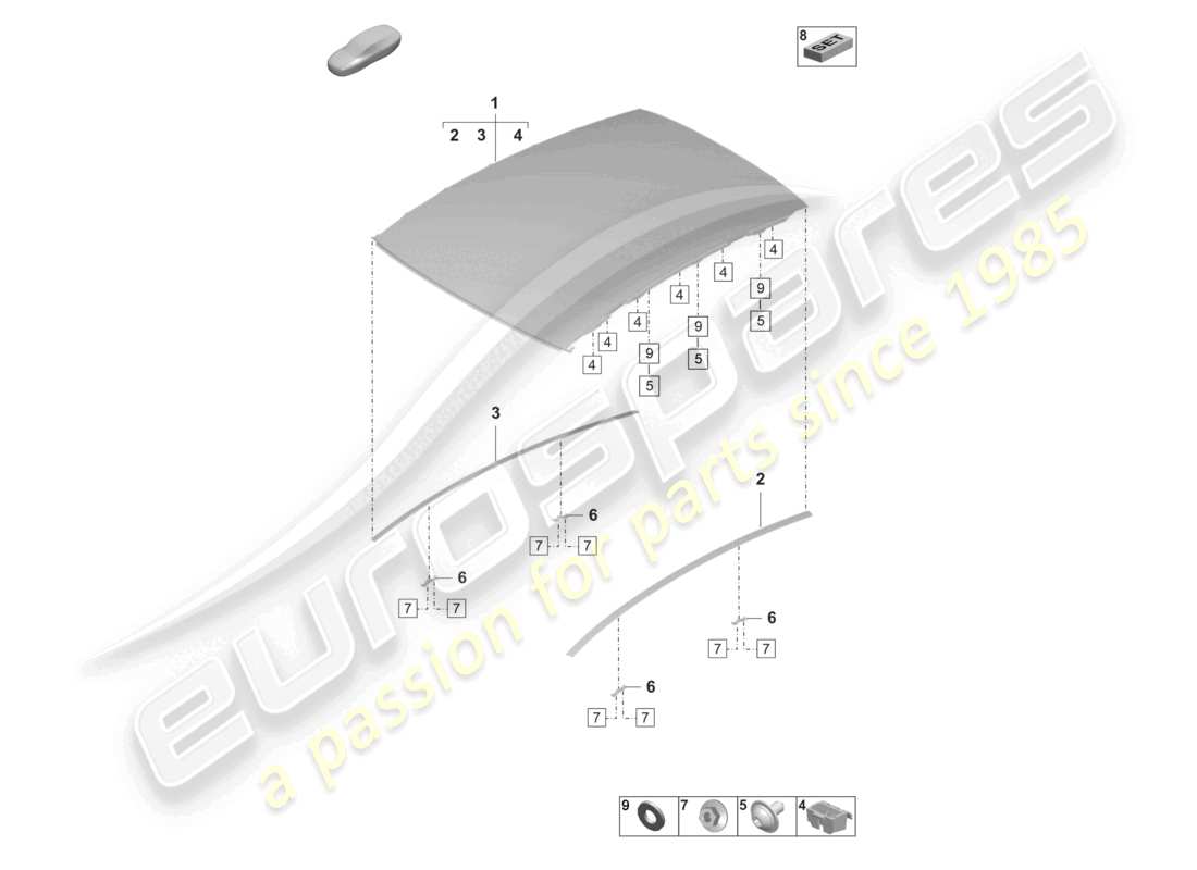 porsche 2026 (taycan 9j1-2) diagrama de piezas del techo de cristal