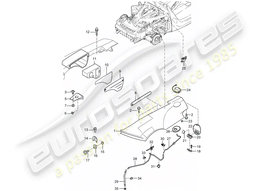 porsche 2005 (carrera gt) diagrama de piezas del guardabarros
