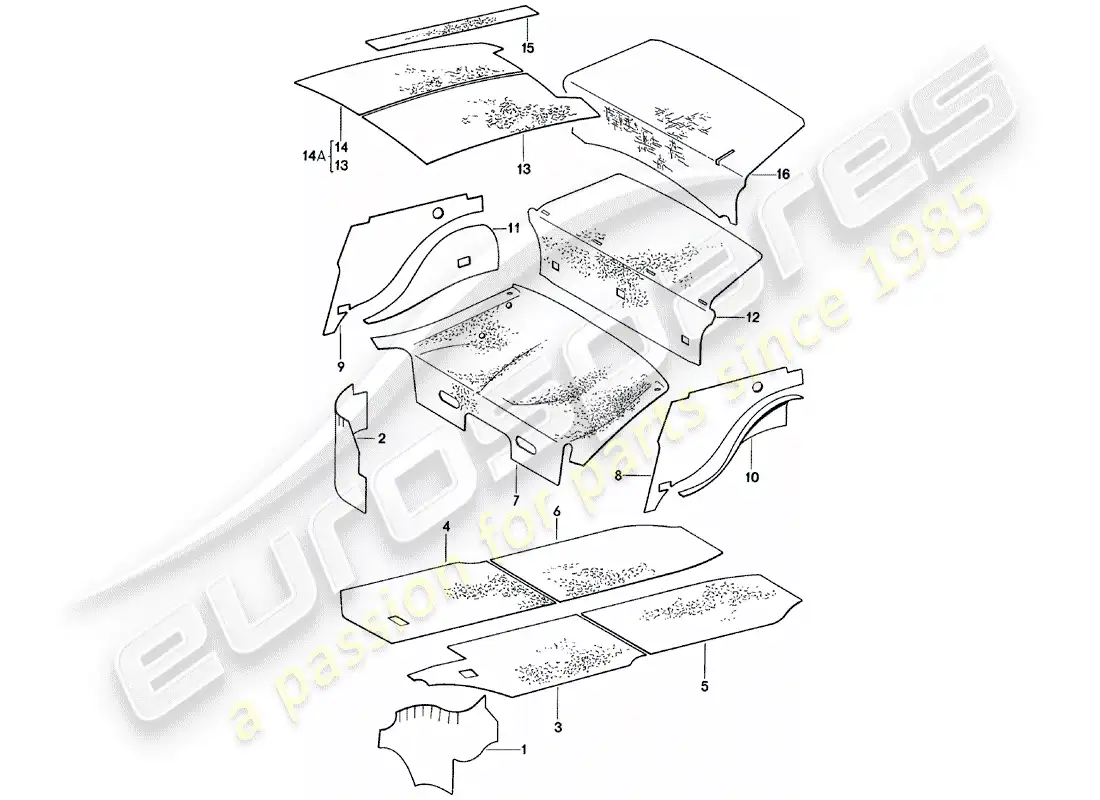 porsche 1979 (911) carcasa del cuerpo - absorbentes de sonido diagrama de piezas