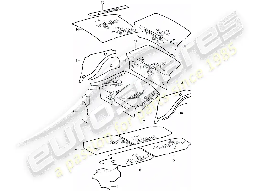 porsche 1988 (911) carcasa del cuerpo - absorbentes de sonido diagrama de piezas