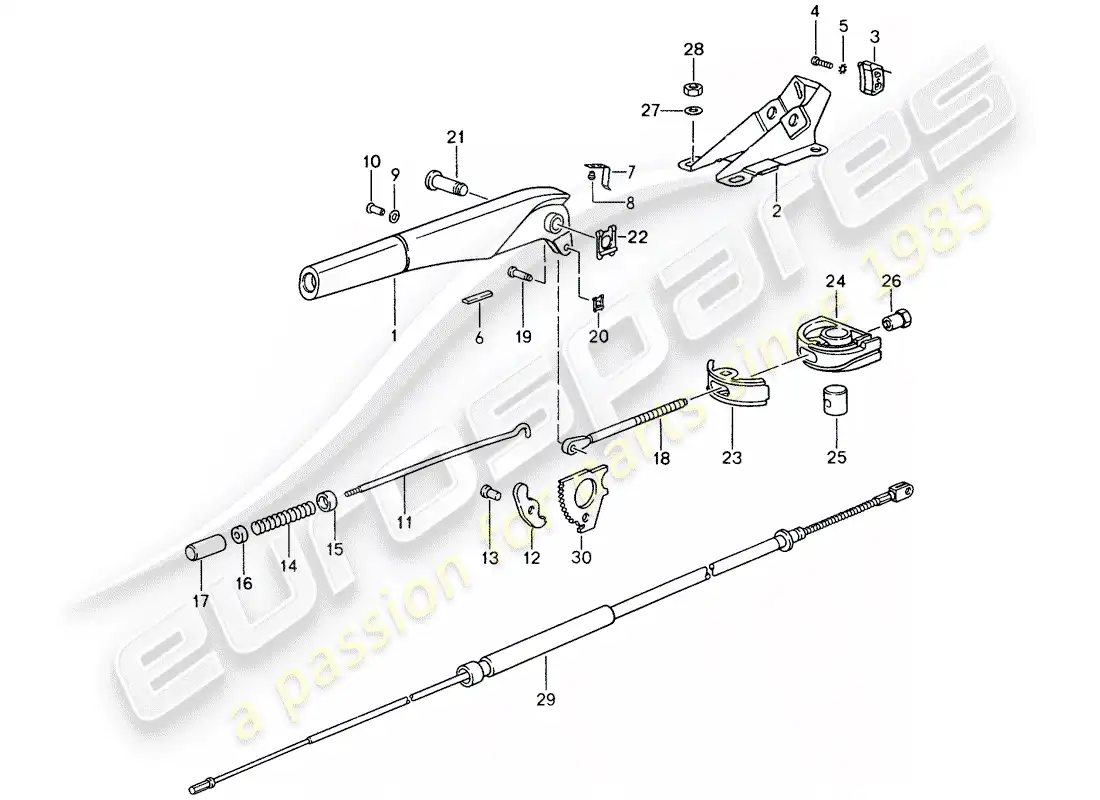 porsche 1995 (993) freno de mano - actuador diagrama de piezas