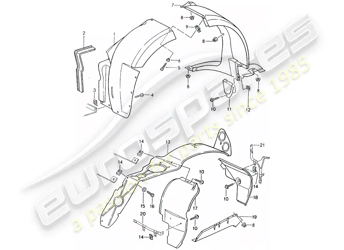 porsche 1990 (964) cubierta - alojamiento de rueda diagrama de piezas