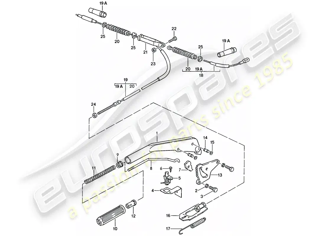 porsche 1982 (944) palanca de freno de mano diagrama de piezas