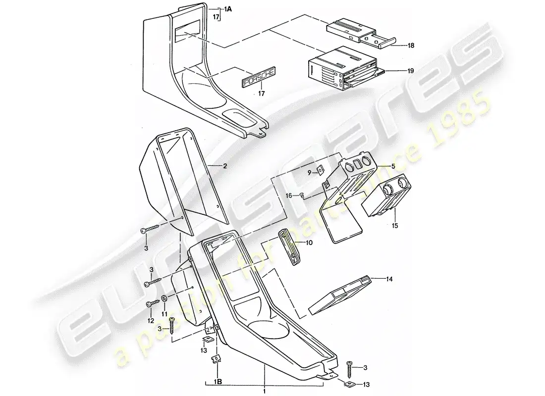 porsche 1989 (911) center console diagrama de piezas