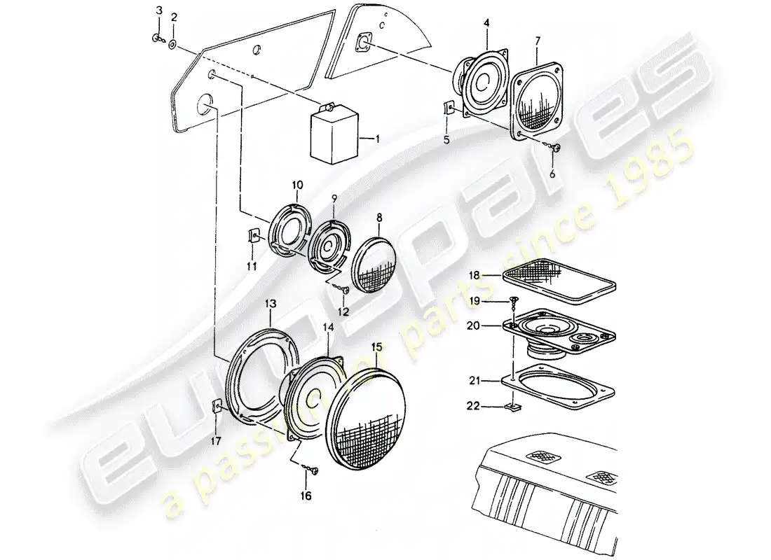 porsche 1989 (964) altoparlante diagrama de piezas