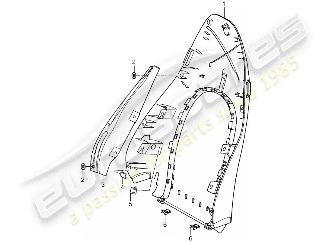 porsche 2004 (996 turbo / gt2) carcasa del respaldo - asiento estándar - asiento confort diagrama de piezas