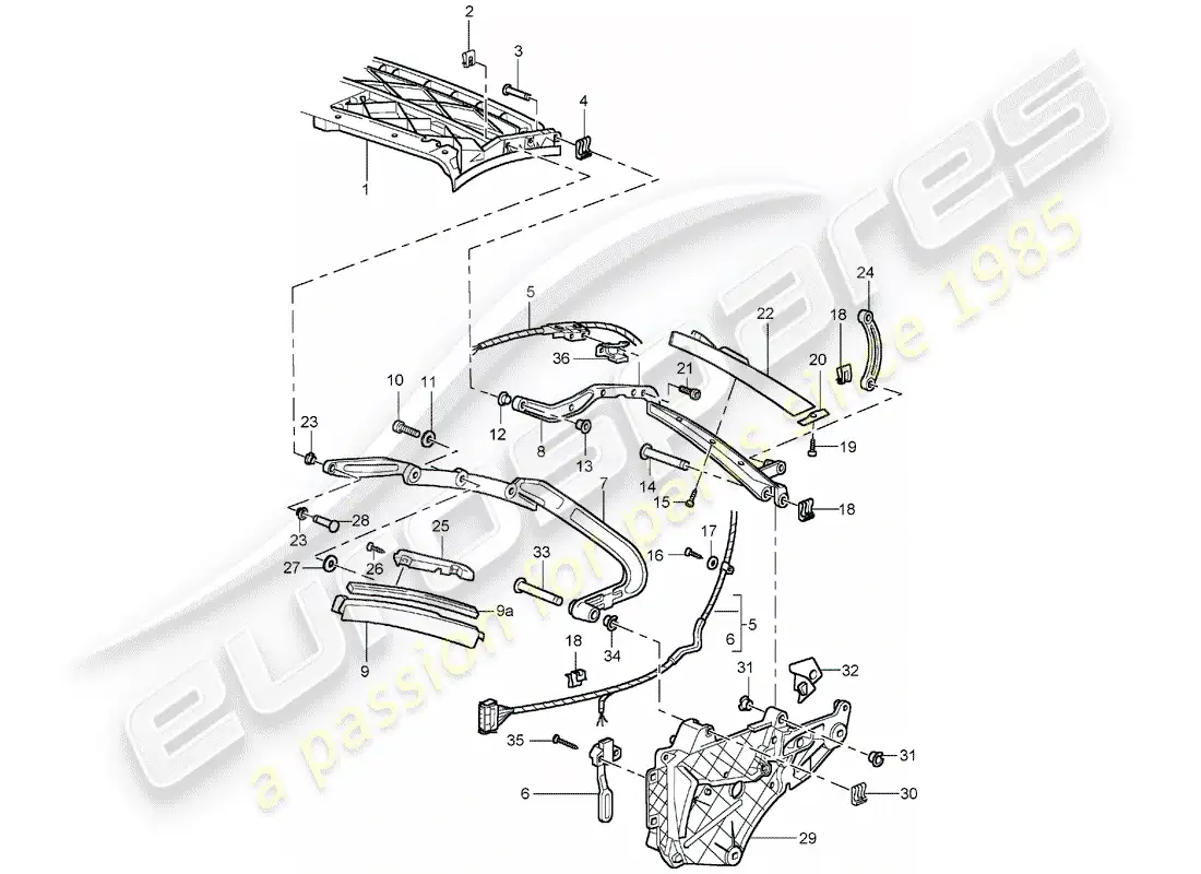 porsche 2004 (996 turbo / gt2) marco superior - piezas individuales diagrama de piezas