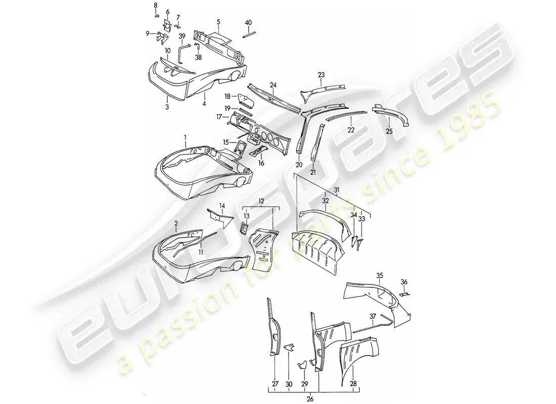 porsche 1965 (356b/356c) paneles interiores diagrama de piezas
