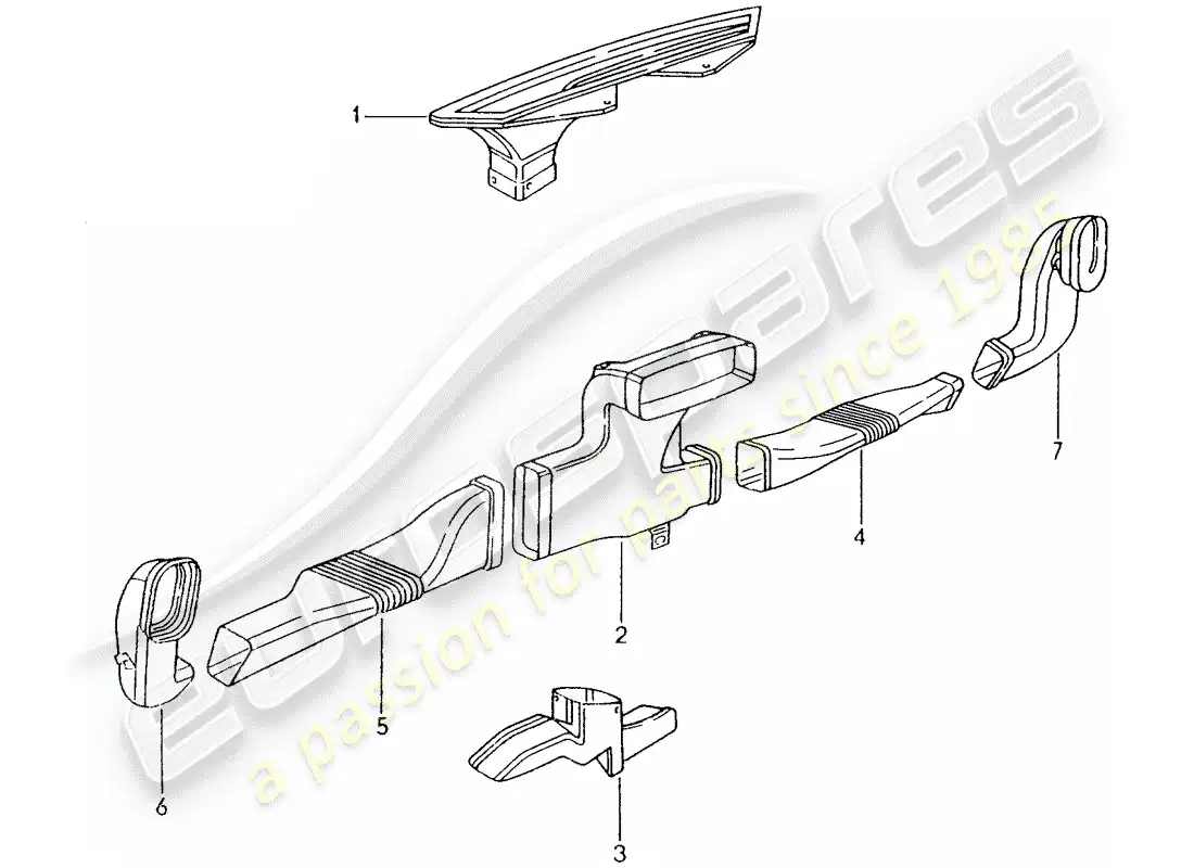 porsche 2001 (986 boxster) calentador - conducto de aire diagrama de piezas
