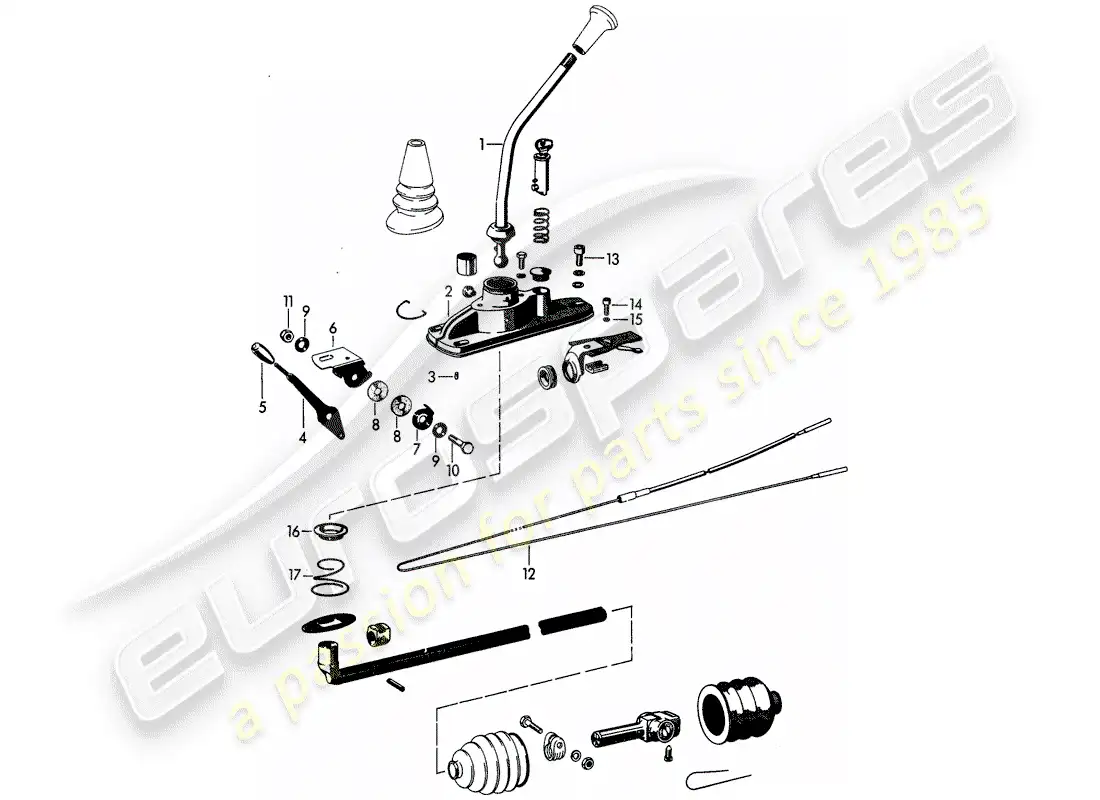 porsche 1965 (356b/356c) control de transmisión diagrama de piezas