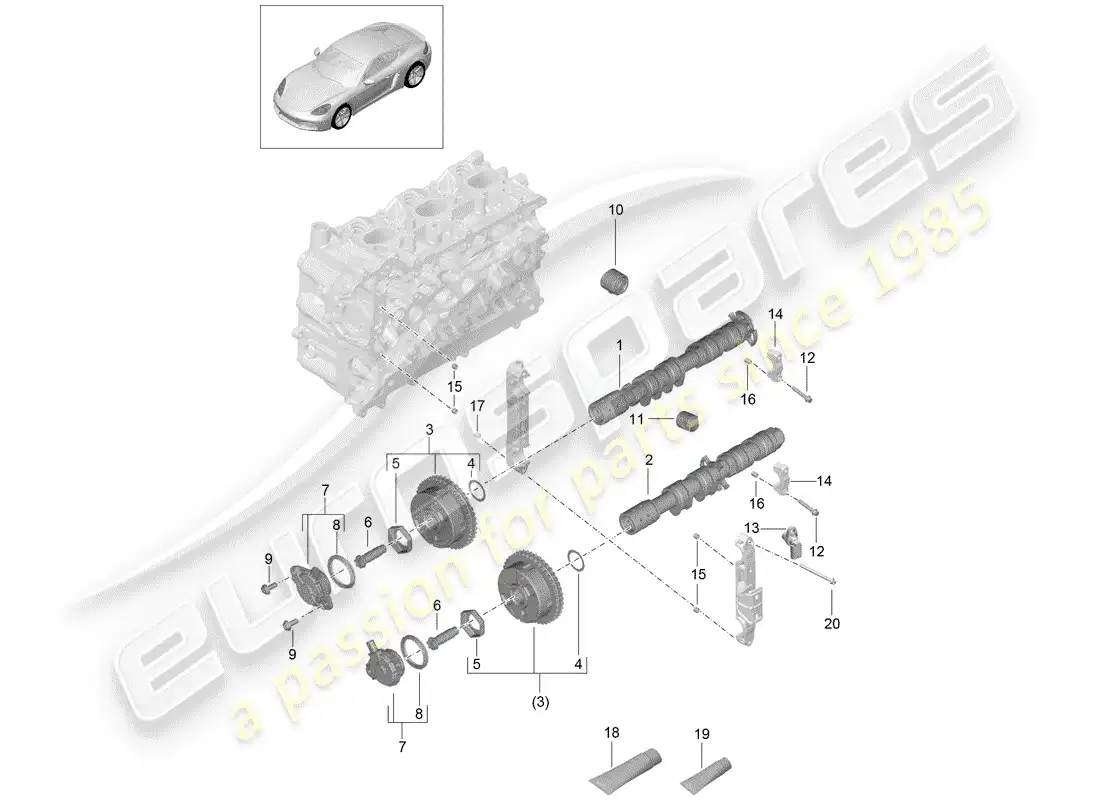 porsche 2018 (718 cayman) árbol de levas diagrama de piezas