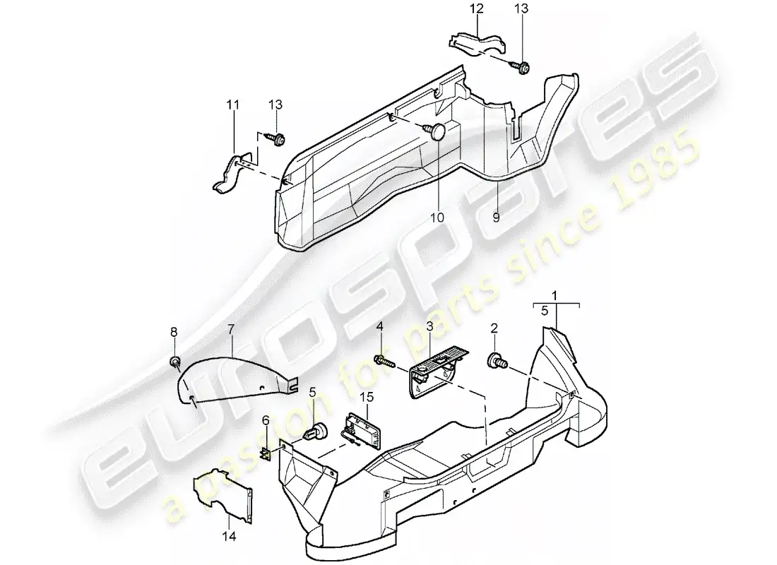 porsche 2004 (986 boxster) compartimiento de equipaje diagrama de piezas
