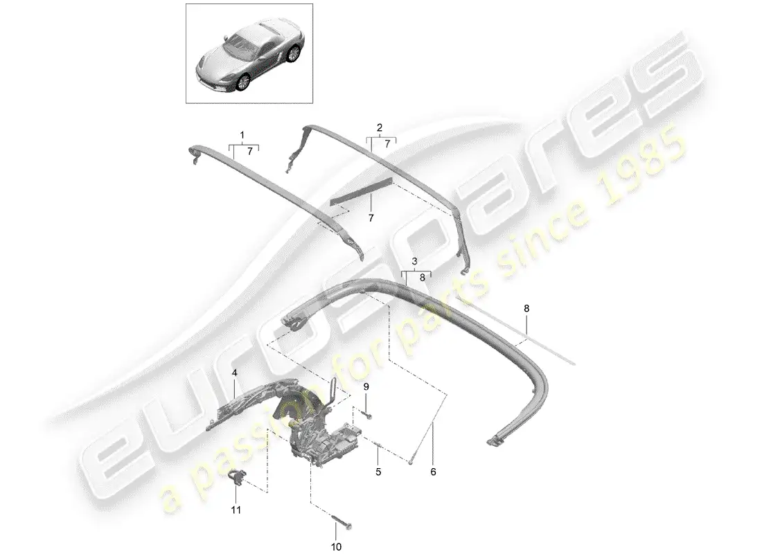 porsche 2017 (718 boxster) marco superior diagrama de piezas