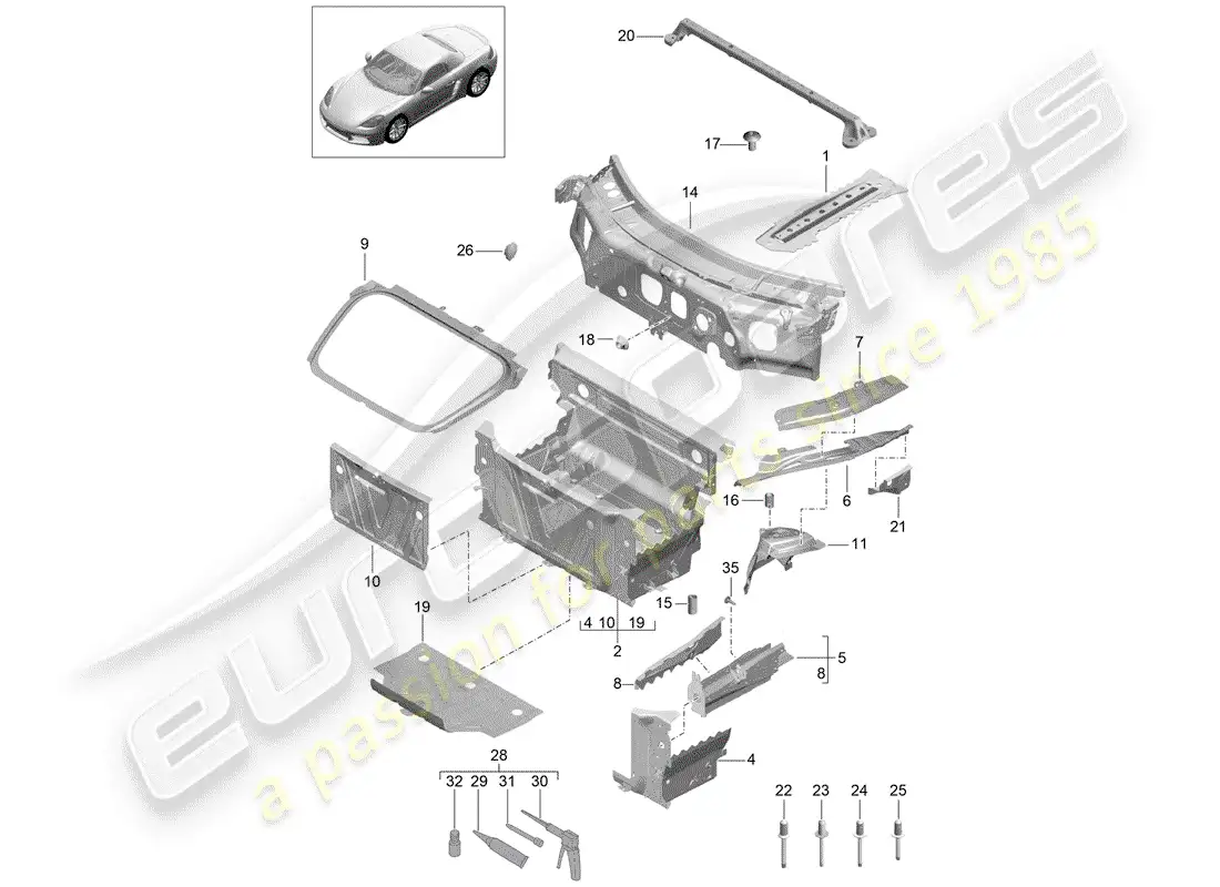 porsche 2017 (718 boxster) interfaz diagrama de piezas