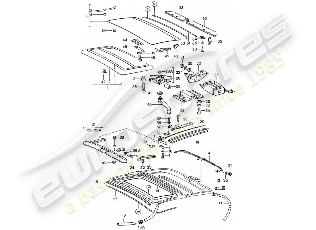 porsche 1992 (964) techo corredizo diagrama de piezas