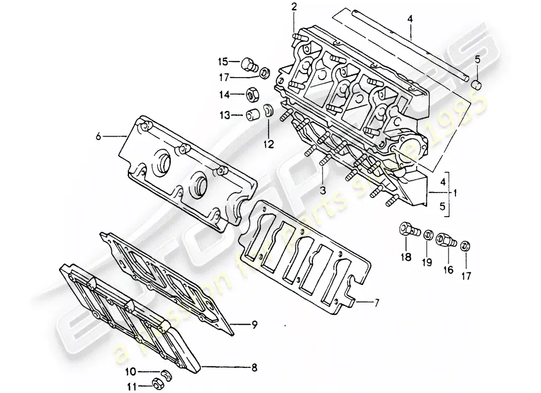 porsche 1990 (964) carcasa del árbol de levas diagrama de piezas