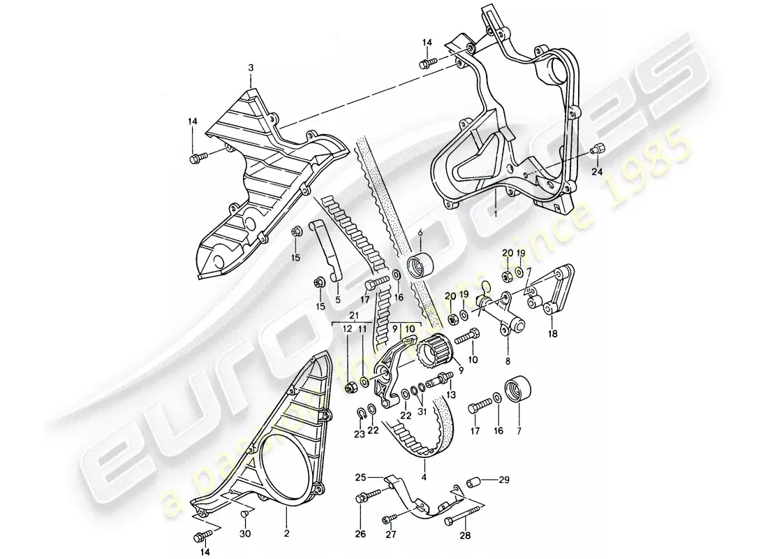 porsche 1994 (968) mecanismo de impulsión - árbol de levas diagrama de piezas