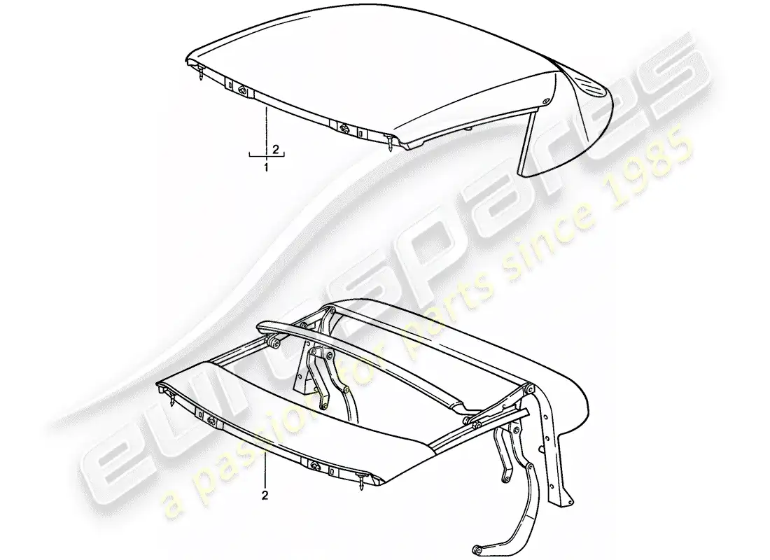 porsche 1985 (911) top convertible - marco superior - ajustable eléctricamente - d - mj 1986>> diagrama de piezas