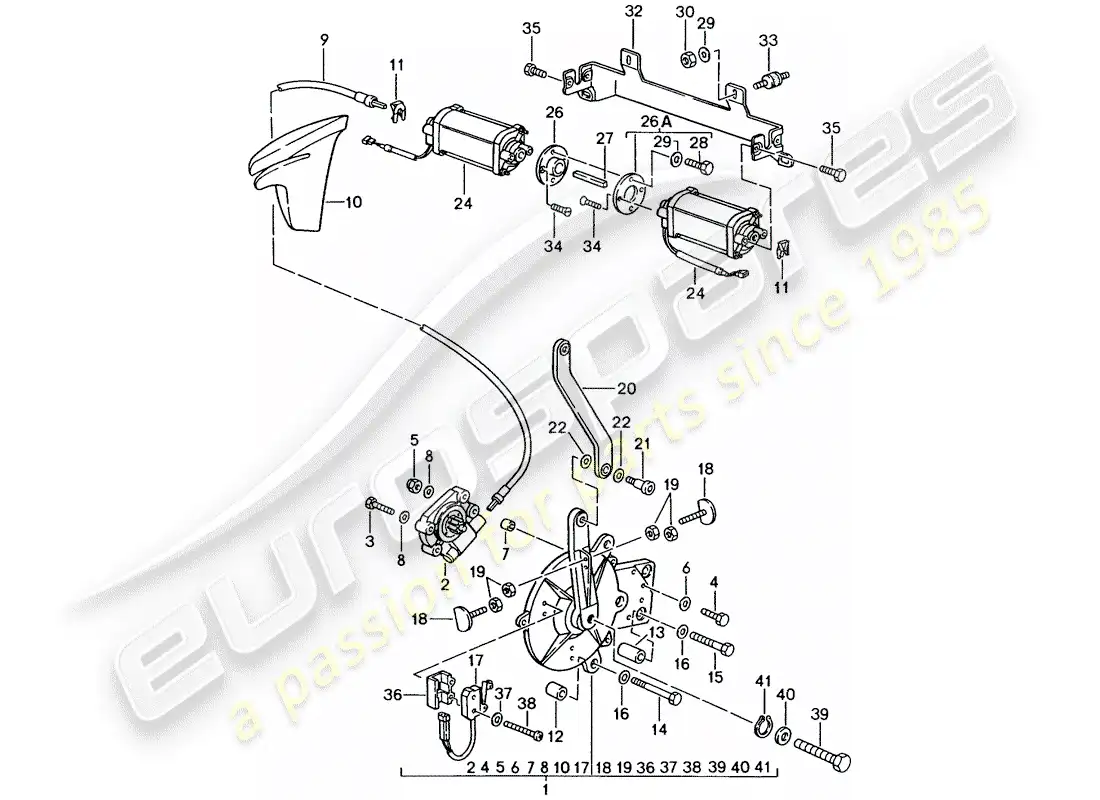 porsche 1985 (911) top convertible - mecanismo de conducción - d - mj 1986>> diagrama de piezas