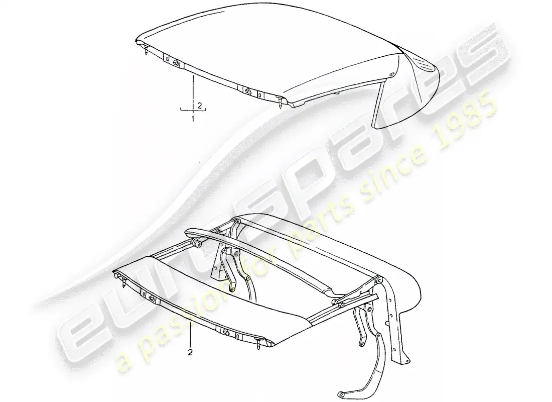 porsche 1990 (964) top convertible - diagrama de piezas del marco superior
