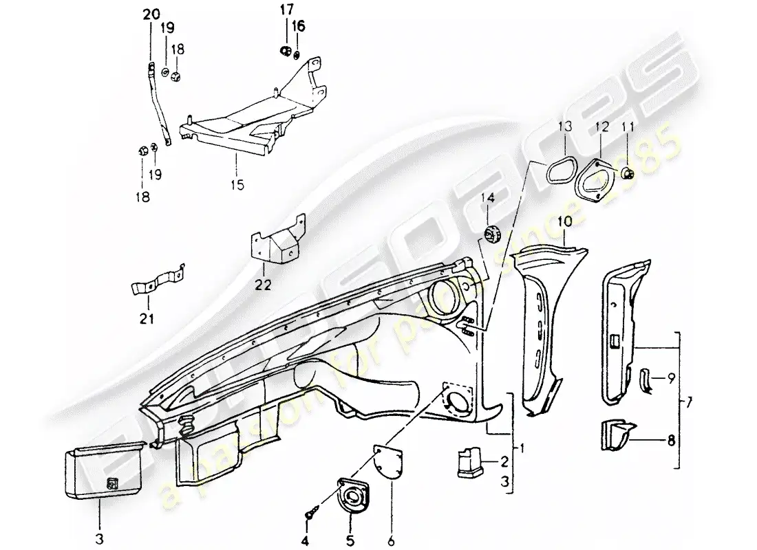 porsche 1990 (964) paneles interiores diagrama de piezas