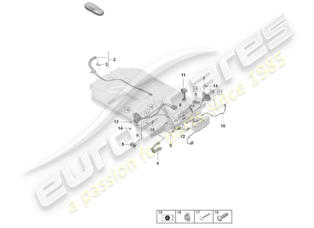 porsche 2021 (taycan 9j1-1) diagrama de piezas del conjunto de cableado de alto voltaje para motor de tracción