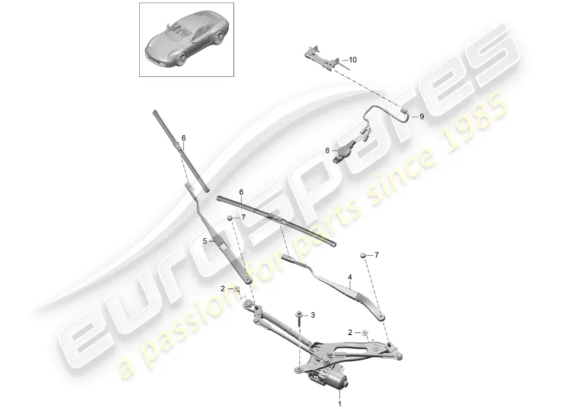 porsche 2014 (991-1) sistema de limpiaparabrisas diagrama de piezas