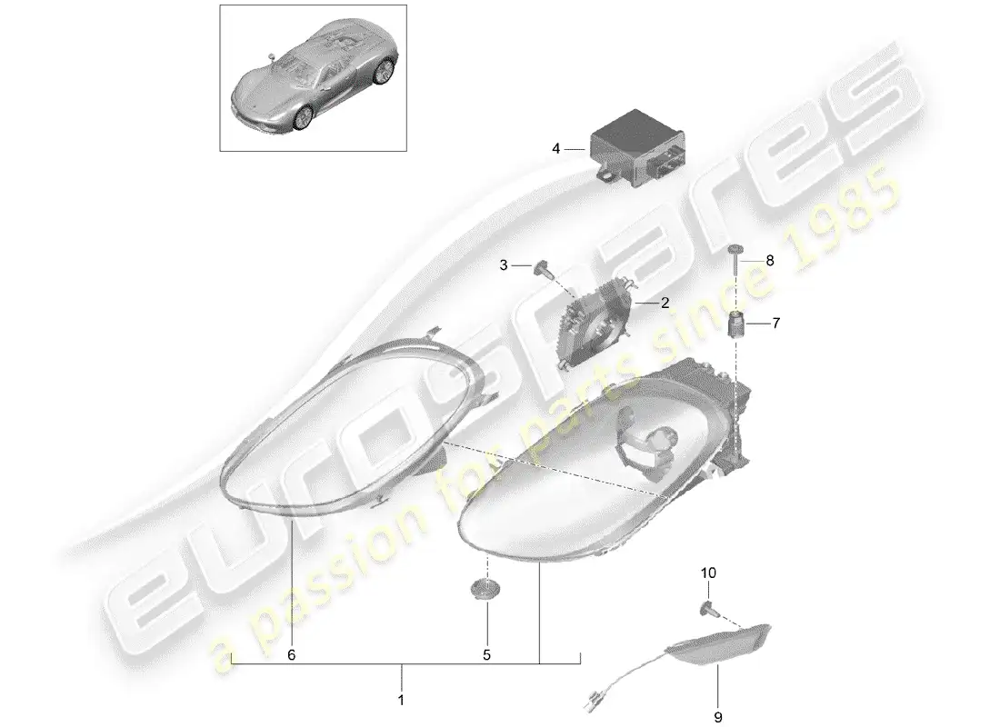 porsche 2015 (918 spyder) faro led diagrama de piezas