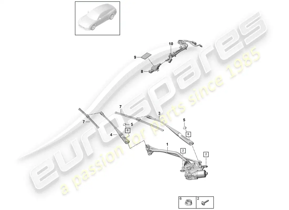 porsche 2019 (panamera 971-1) sistema limpiaparabrisas compl. diagrama de piezas