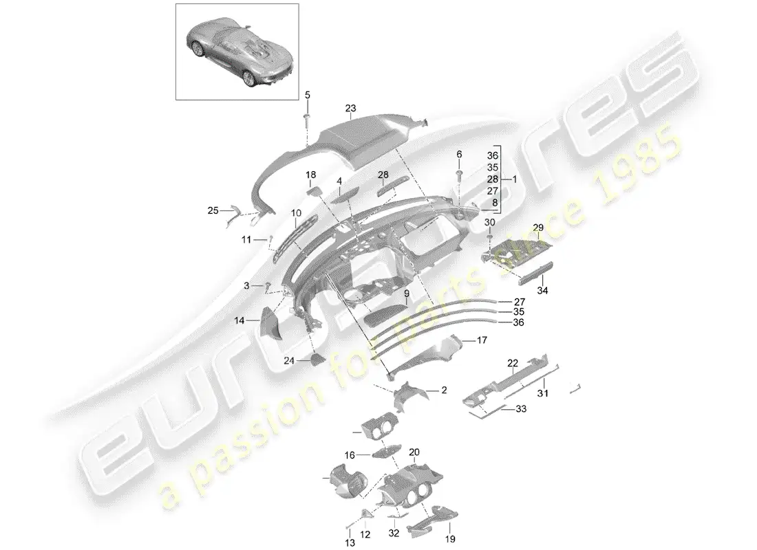porsche 2015 (918 spyder) panel diagrama de piezas