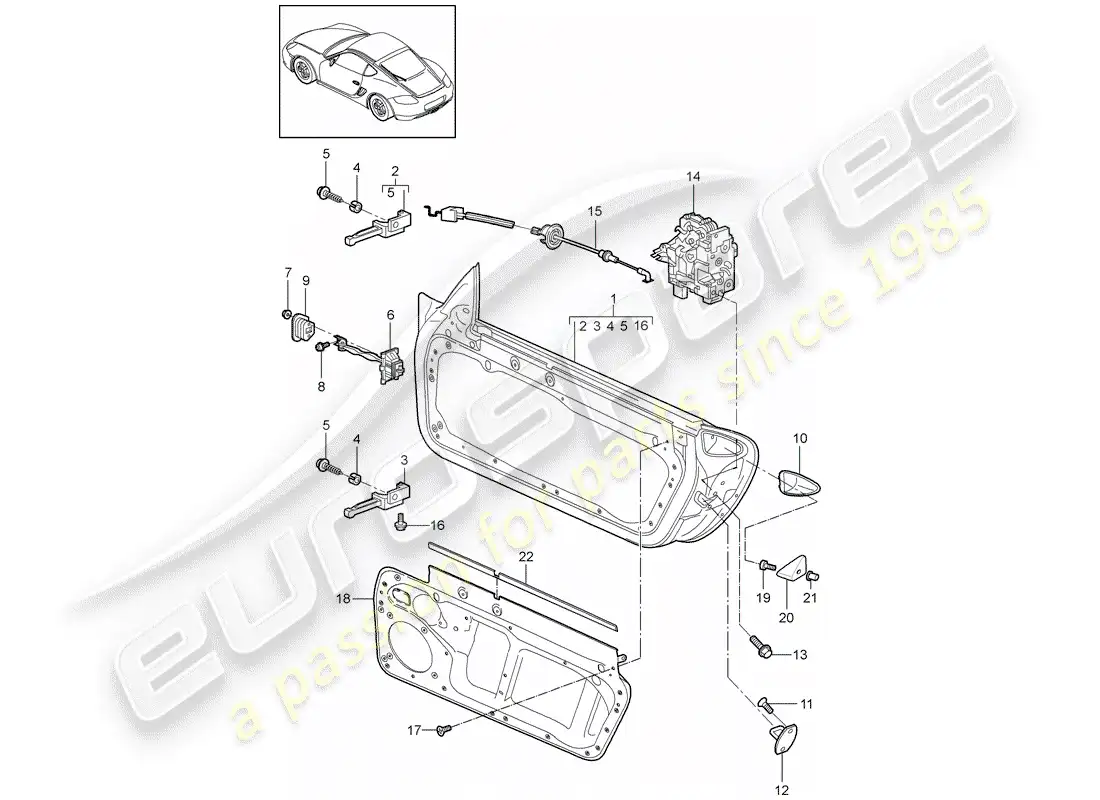 porsche 2012 (987 cayman) carcasa de la puerta diagrama de piezas