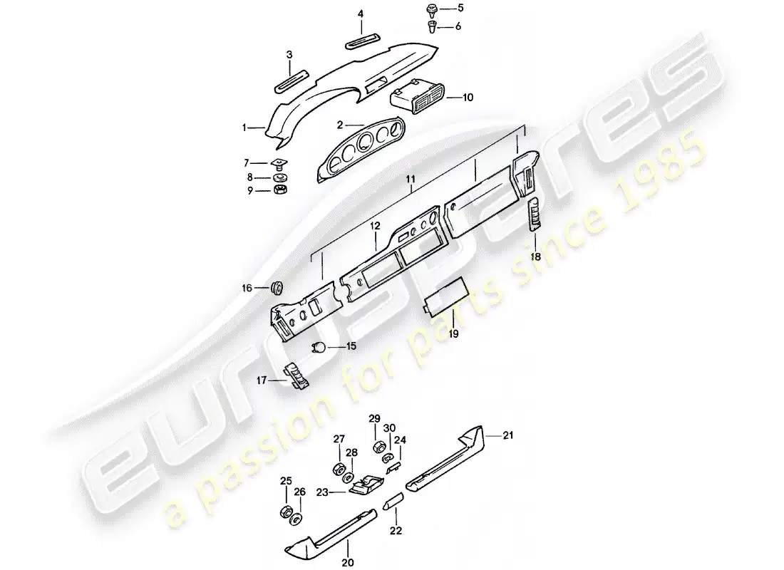 porsche 1983 (911) tablero - con piezas de instalación diagrama de piezas