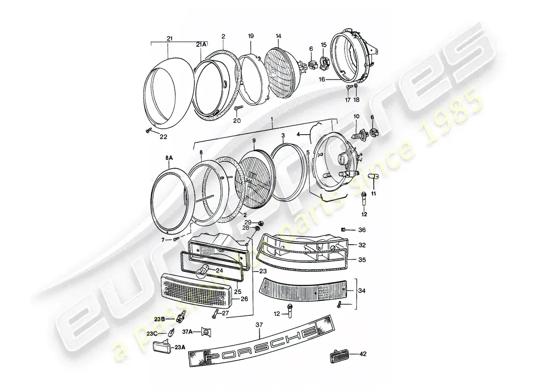 porsche 1986 (911) faro - iluminación diagrama de piezas