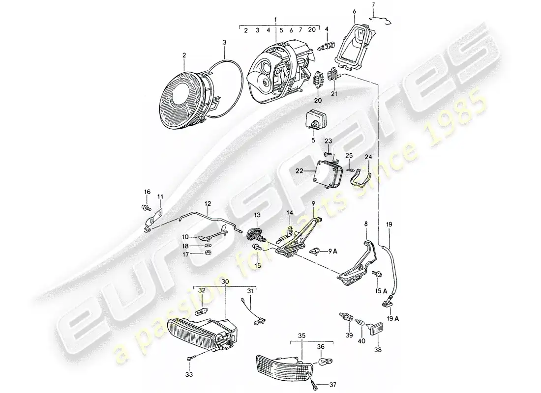 porsche 1994 (993) faro - luces antiniebla - intermitente - repetidor de intermitente diagrama de piezas