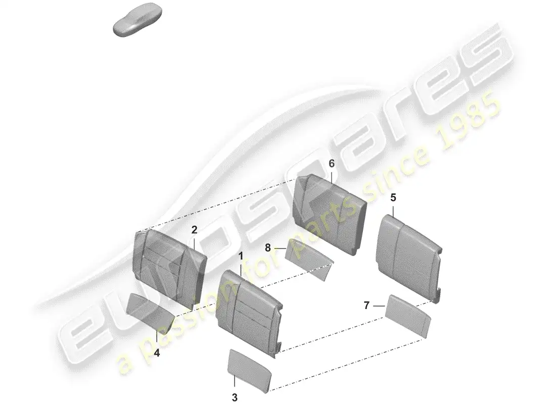 porsche 2019 (992-1) parte de espuma diagrama de piezas