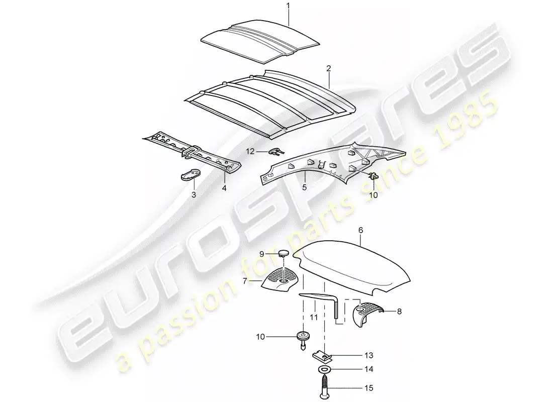 porsche 2007 (997-1 turbo / gt2) techo rígido diagrama de piezas