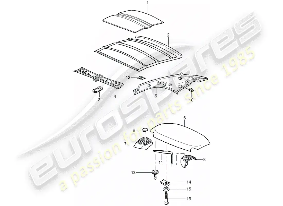 porsche 1998 (996) techo rígido - absorbedor de sonido diagrama de piezas