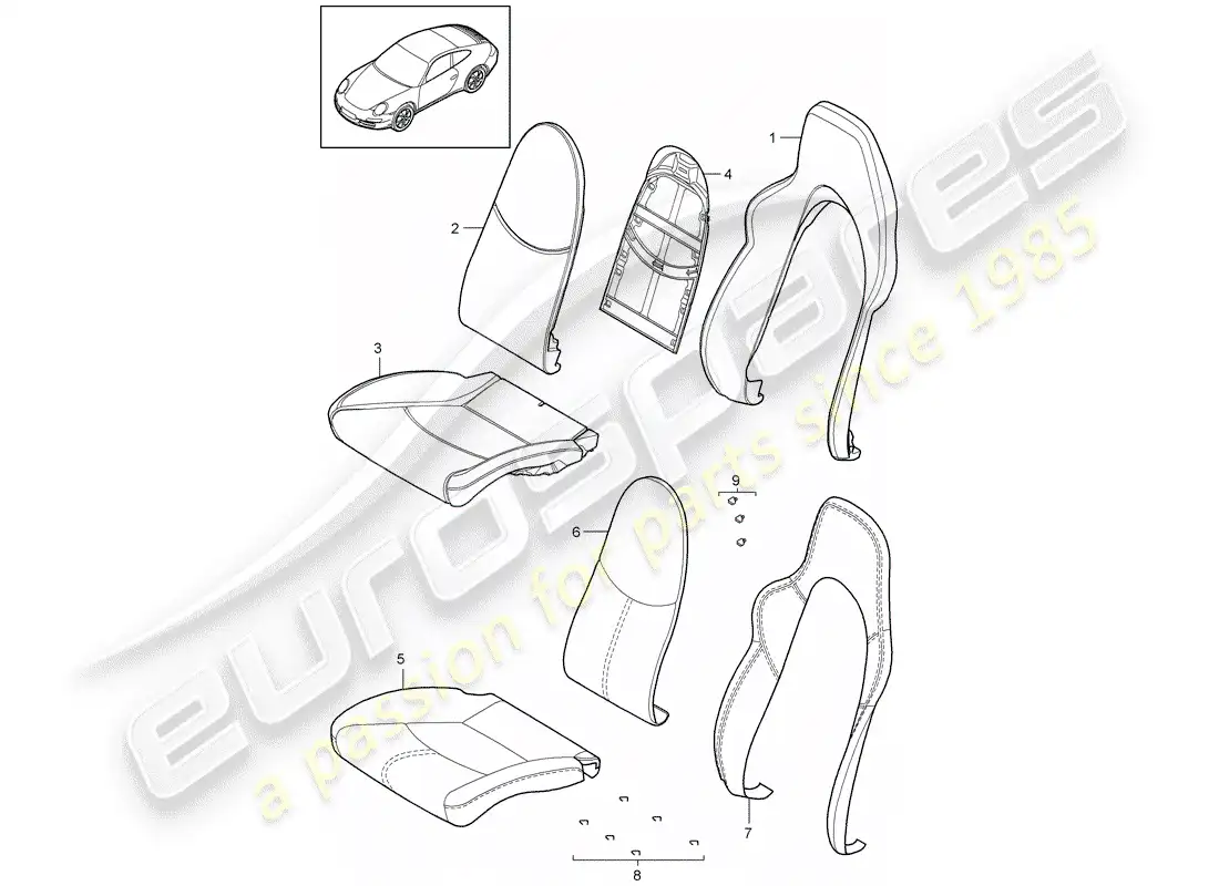 porsche 2012 (997-2) parte de espuma diagrama de piezas