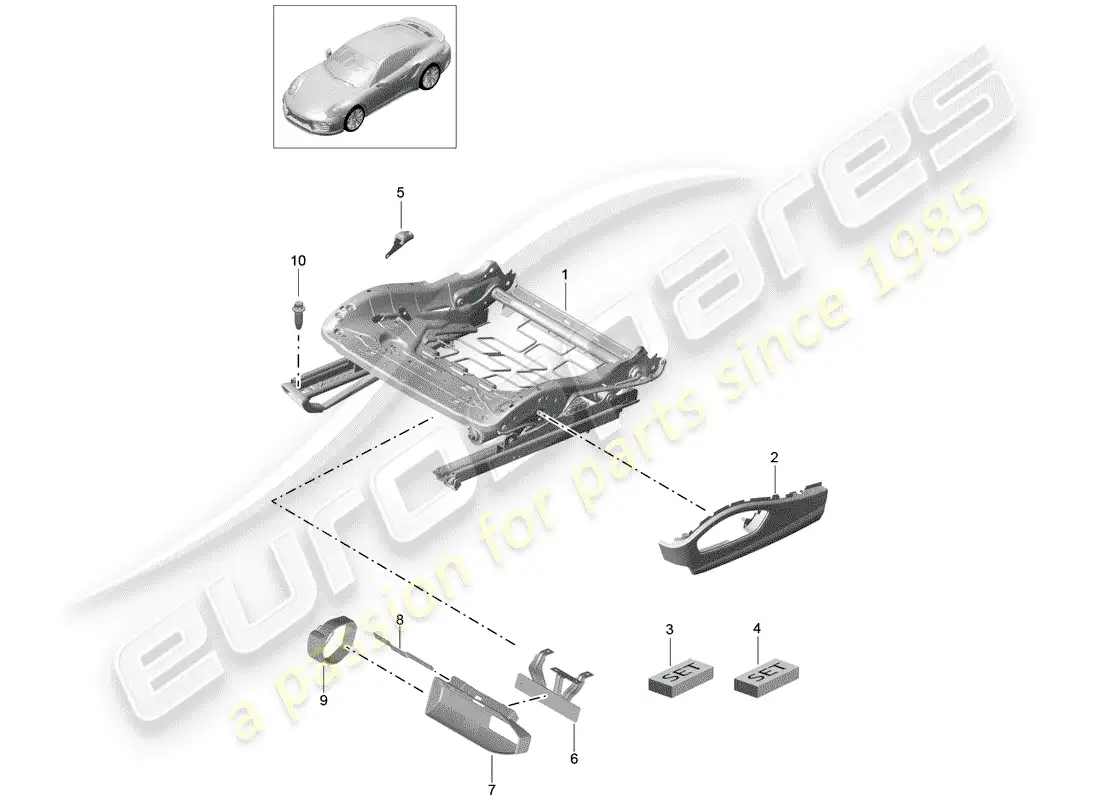 porsche 2016 (991-1 turbo) estructura del asiento diagrama de piezas