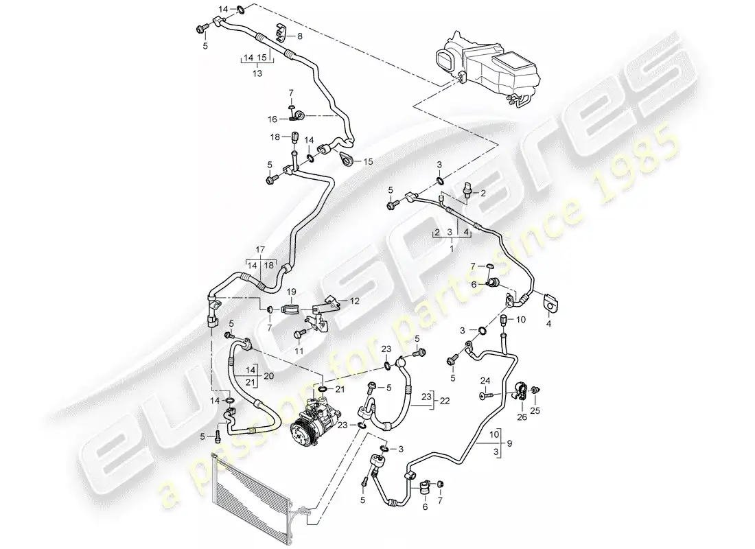 porsche 2010 (cayenne e1 9pa) circuito refrigerante diagrama de piezas