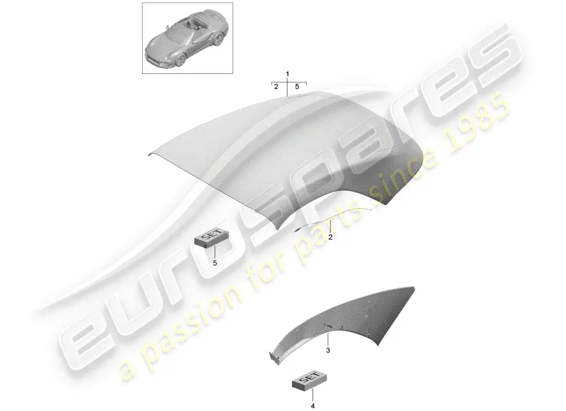 porsche 2016 (991-1 turbo) cubierta de capota convertible diagrama de piezas