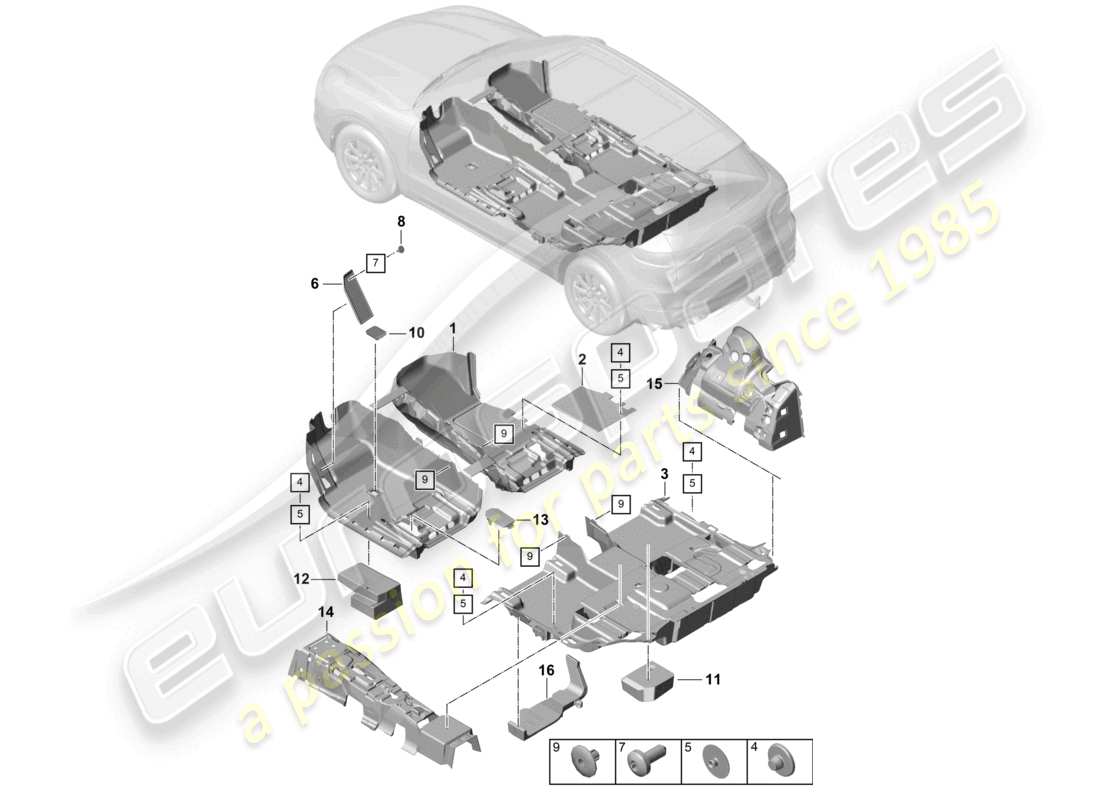 porsche 2024 (cayenne e3 9ya/9yb) piso diagrama de piezas