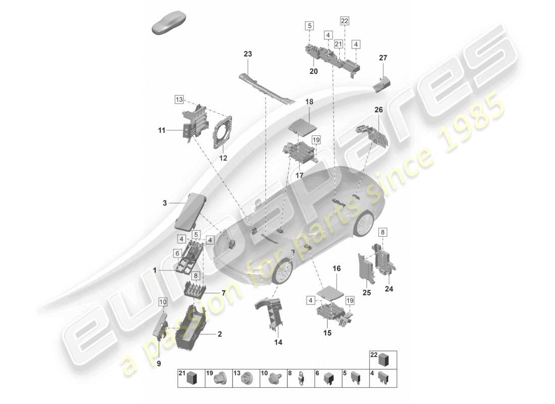 porsche 2022 (panamera 971-2) diagrama de piezas de la caja de fusibles de la central eléctrica